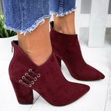 Boots Pointed High Heels Shoes Solid Color Leather Ankle Boots Female Boots Fashion Thick Heel Side Zipper Women
