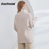 Autumn Winter Women Solid Turtleneck Pullovers Top Batwing Long Sleeve Warm Pullovers Female Striped Casual Loose