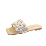 New Woman Flats Slippers Fashion Weave Grid Open Toe Shoes Designer Outdoor Bohemian Female Slides Shoes Sandals Women
