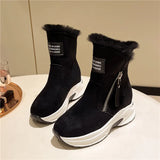 Breakj New Round Head Plus Velvet Warm Side Zipper Low Tube Flat Bottom Casual Student Women's Snow