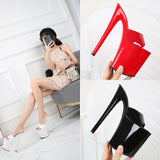 Breakj Patent Leather 17Cm20cm High Heels Heel Sexy Waterproof Platform Hate Day High Slippers Female
