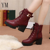 Hot Sale 2020 Brand Women Boots Lace Up Flat Biker Combat Wine Red Boots Shoes Buckle Woman botas Women Martin Boots Size