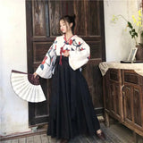 Japanese Sweet Kawaill Girl Kimono Cardigan Prove Kimonos Coat Flower Print Badange Skirt 2 PCS Sets Black