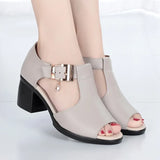 Women Fashion Fish Mouth Shoes Chunky Heel Metal Decorative Buckle Sandals Casual Shoes 2022 Sandals Summer New Women's