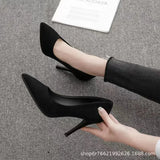 Breakj Heel Velvet Black Working Shoes Fine 42 Mouth Work Spring And Autumn 2025 Shallow Professional Code Pointy New High Heels