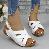 New Summer Women's Slope Heel Sandals Thick-Soled Buckle Sandals Round Head Solid Color Slope Heel