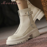 Genuine Leather Ankle Boots Women Shoes Platform Thick Heel Round Toe Boots High Heel Zipper Ladies Boots Autumn