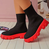 Autumn Socks Boots Woman Stretch Fabric Mid-Calf Casual Platform Shoes Knitted Short Boots Women Plus Size Boots New