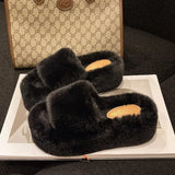 Breakj Thick-Bottomed Fur Slippers Wearing Autumn New Fashion Slope And Loose Cake Bottom-Size Cotton