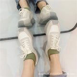 Chunky Sneakers Women Real Leather Platform Shoes Mixed Colors Lace-Up Lady Trendy Trainers Thick Sole Handmade
