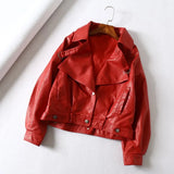 New Women Faux Leather Jacket Batwing Sleeve Coat Retro Short Zipper Motor PU Red Jacket Autumn Street Leather