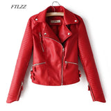Autumn Women Faux Soft Leather Jacket Pu Motorcycle Zipper Rivet Coat Turndown Collar Black Red Pink Biker Leather