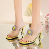 Breakj High Heels Sandals Women New Summer Shoes Women Mules Metal Buckle Slides Peep Toe Transparent Female Shoes Square
