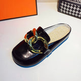 Women Slipper Low Heels Casual Slides Flip Flop Round Toe New Arrival Brand Design Gold Chain Closed Slip On Shoes