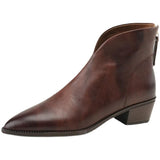Breakj New Pointed Brown Vintage Martens Women's British Style V Mouth Ankle Boots Women's Thick Heel Short
