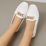 Breakj And Autumn New Bean Shoes Women's Version Of The Round Head Low Metal Chain Casual Mother Singles Women For A Long