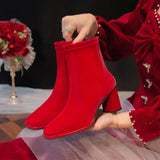 Red Boots Woman Shoes Wedding Bride Elegant Boot and Ankle Boots for Women Chunky Fashion Luxury Fashion High Heels on