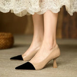 Breakj Spring And Summer New Splicing Brown Light Mouth Single Shoes Female French Pointed Female Thin Heel Simple Temperament High