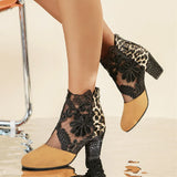 Breakj Mesh High Heel Cool Boots Women Large Size Fashion Round Head Coarse And Roman