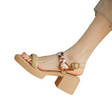 Breakj New 2024 Summer Patchwork Color, High Heel And Thick Heel Fairy Roman