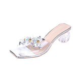 Summer Round Head Open Toe Fashion Transparent Sexy Flower Women's Slippers ，Crystal Heel New High Heel Sandals