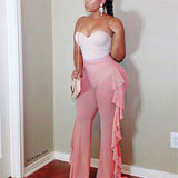 Beach Pants New Arrival Mesh Sheer Bikini Cover Up Transparent Ruffle High Waist Pants Long See Through Ladies
