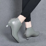 Women's Boots 2023 Autumn And Winter New Low-Heel Foreign Style Small Bare Boots Thin Heel Cowhide Rear Zipper With Short