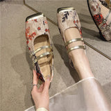 New Fashion Women's Flat Shoes Square Toe Print Casual Shoes Ladies Breathable Slip-on Outdoor Soft Mary Jane