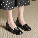 Breakj New Shallow Mouth Thick Heel Professional Single Shoes Women's Black Soft Leather Working Shoes Square Head Low Heel Mary Jane Single