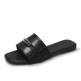 New Summer Fairy Style Slippers Women's Lock Buckle With Square Head Flat-Soled Beach Sandals Slippers Women's Outer