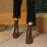 Breakj Short Boots Female 2024 New Spring And Autumn Winter French Fashion Low With Thick Heel Black Square Elastic Thin Single