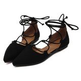 cross-tied gladiator summer shoes woman pointe toe cut out flat lace up ballet flats Roman style D'orsay shoes big size
