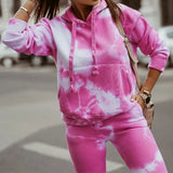 2022 Office Autumn Casual Women's Suits Fashion Tie Dye Printed Hoodie + Pants Two Pieces Ladies Spring Street Loose