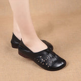 Breakj Women 2023 Spring And Autumn New Retro Soft Base Shallow Flat Bottom Anti-Slip Middle-Grade Mother Large Leather