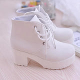 2021New Ankle boots Women Platform Shoes lace up Pu leater shoes White Black Women Chunky Heels Hot Sale Shoes