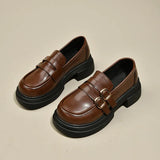 Breakj Women 2023 New Autumn And Winter Thick Sole Simple Foot Pedal Brown British Small Leather Shoes Retro Jk Single