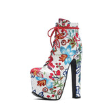 Lacing Very Ultra High Heel Boots For Women Fashion Flowers Vintage Ankle Boots Ladies Party Shoes Spring Autumn Big
