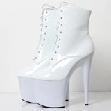 Selling Pink Boots Lace-up High Heel Platform Boots Round Toe 20CM Leather Boots Women High Quality Night Club Tight
