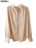 quality 2022 new chic casual loose thick silk blouse shirt women solid color oversize long sleeve Fàguó blouse shirt