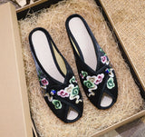 Breakj Embroidered Cloth Shoes Cloth Art Outside Wear Slippers Summer Cool Drag National Wind Retro Xiangyun Fish Mouth Women's