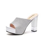 Summer Women Elegant Pink High Heel Sandals Peep Toe Platform Shoes Sexy Crystal Chunky Heel Shoes Lady Thick Heel