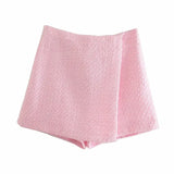 Stylish Chic Pink Short Suits Women 2021 Fashion Double Breasted Pockets Blazers Side Zipper Asymmetrical Shorts