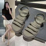 Breakj Word Buckle Platform Sandals Female 2024 Summer New Strip Platform Platform Students Casual Flat Sandals Roman