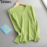 basic v-neck solid autumn winter Sweater Pullover Women Female Knitted sweater slim long sleeve badycon sweater