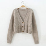 Embroidered Cardigan Crop Tops Women V Neck Vintage Knitted Sweater Casual Autumn Plaid Knitwear Sueter De
