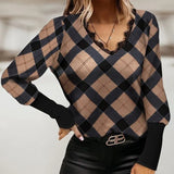 2022 Spring Ladies Vintage Plaid Popular Pullovers Autumn Fashion Casual Long Sleeve Blouse Women Sexy V Neck Lace Shirts