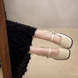 Breakj Goods Retro Mary Jane Women's Shoes Solid Color Square Head Thick Heel Single Shoes Elegant Wind Low Heel One Word