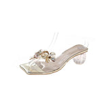 Thick High Heels Diamond Slippers Women Wear Cool 2024 New Style Shoes Crystal Heels Sandals High Heels