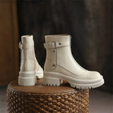 Genuine Leather Ankle Boots Women Shoes Platform Thick Heel Round Toe Boots High Heel Zipper Ladies Boots Autumn