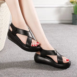 Women's Sandals Genuine Leather Platform Sandal 2021 Summer Gladiator High Heels Ladies Sandal Summer Shoes For